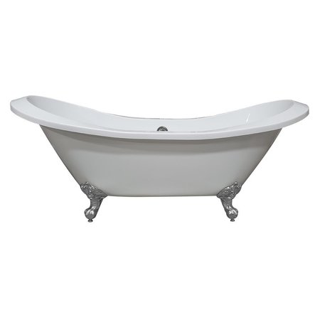 CAMBRIDGE PLUMBING Extra Large Acrylic Double Slipper Clawfoot Tub, Polished Chrome Feet and Continuous Rim ADESXL-NH-CP